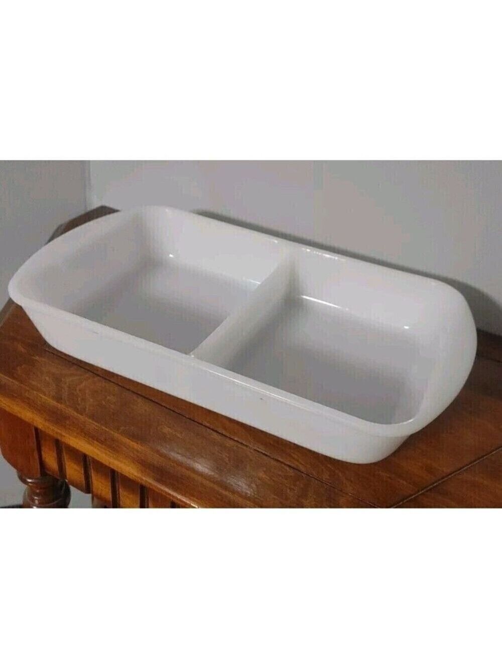 Vintage Made In USA Glasbake Divided Dish J-263 2 1/2 QT White